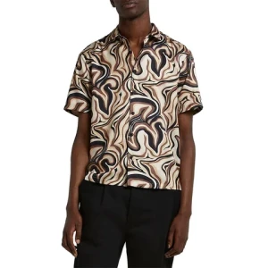 Custom High Quality Mens Basic Style 100% Polyester Swirl Print Breathable Casual Summer Shirt