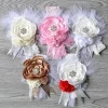 Custom jewelry polyester plastic fabric inlay crystal charm rose modelling bridal hair accessories