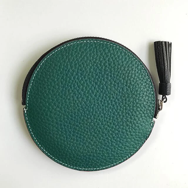 Custom Logo embossed quality green genuine leather round coin purse round coin pouch