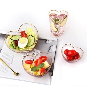 Customize High End Gold Rim Bowls For Glass Salad Mixing Fruit Kitchenware Microwave Safe Tableware Glass Salad Bowl