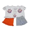 Customized kids white tops and shorts cute embroidery baby little girls clothing children&#039;s boutique outfits