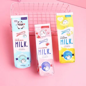 Cute stationery pouch kawaii large capacity pu leather milk pencil case