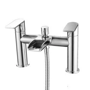 Deck Mounted Polished Chrome Brass Bathroom Tub Bath Shower Faucet With Hand Shower Set UK Bath Shower Tap