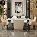 DG Guangdong 2021 new design leather cone base brown beige silver only slab open foldable 9pcs marble dining table dining table