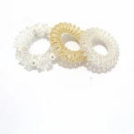 Dianer  Fashion Elastic circle Hair Tie Telephone Cord Hair Tie with small Beads Inside and two-color phone coil hair ring