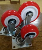 Double Ball Bearing 75mm 100mm 125mm red pu casters medium duty red pu casters