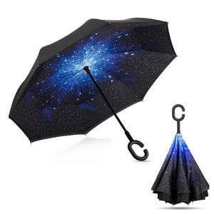 Double Layer Windproof C-Shaped Handle Inverted Umbrella Reverse