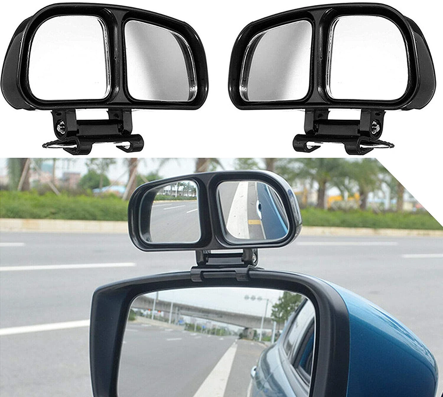 Dual rectangle Car Adjustable Stick On Rear View Auxiliary Blind Spot Mirror Wide Angle Convex