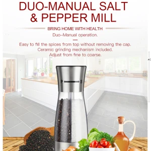 *Duo-Manual Salt & Pepper Mill 2 In 1 Glass Spice Grinder Spice Stainless Steel glass Jar Hot sales herb mill