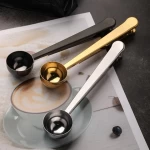 Eco-friendly Stainless Steel Metal Measuring Coffee Spoon Scoop 15ml Clamp with Bag Clip Cutlery