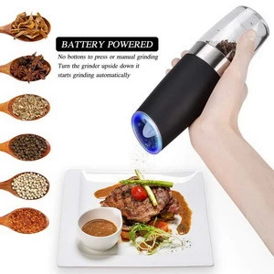 Electric Gravity Salt and Pepper Grinder Set with Adjustable Coarseness Automatic Pepper and Salt Mill Battery Powered Blue LED