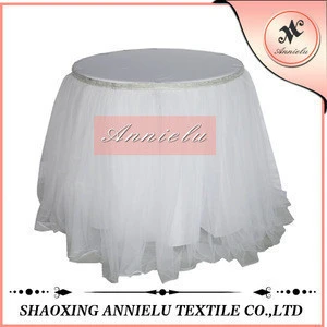 Elegant white mesh tulle tutu wedding table skirt
