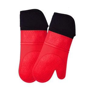 Extra long professional silicone oven mitt with quilted liner