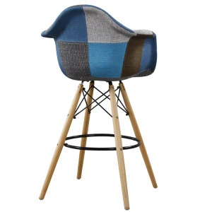 Fabric Modern Style comfortable  Bar Chair with wooden legs