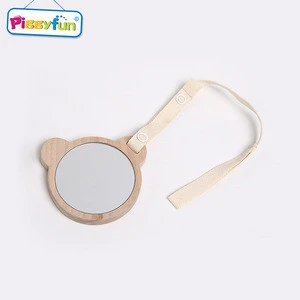 Factory Custom High quality Lovely Stuff Bear Face Wooden Baby Mirror Toy For Crib LX0022