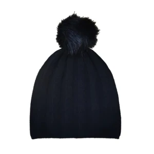 Factory Directly Sell Ribbed Fur Cashmere Winter Hats Unisex Chunky Knit Hat Beanie With Pom Pom