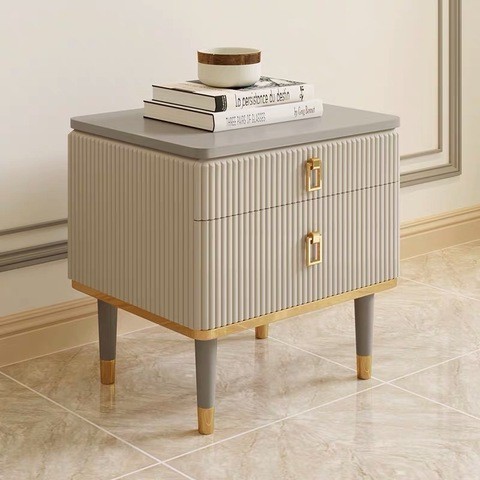 Factory low moq popular modern design wooden luxury style nightstand bedside table with drawer