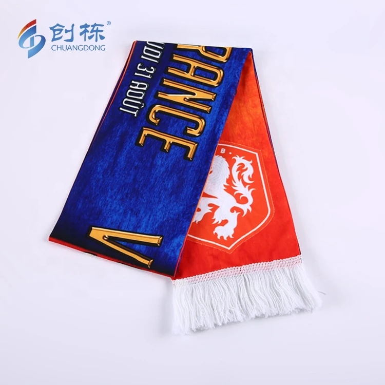 Factory wholesale 100% polyester customized printed football fan accessories scarf