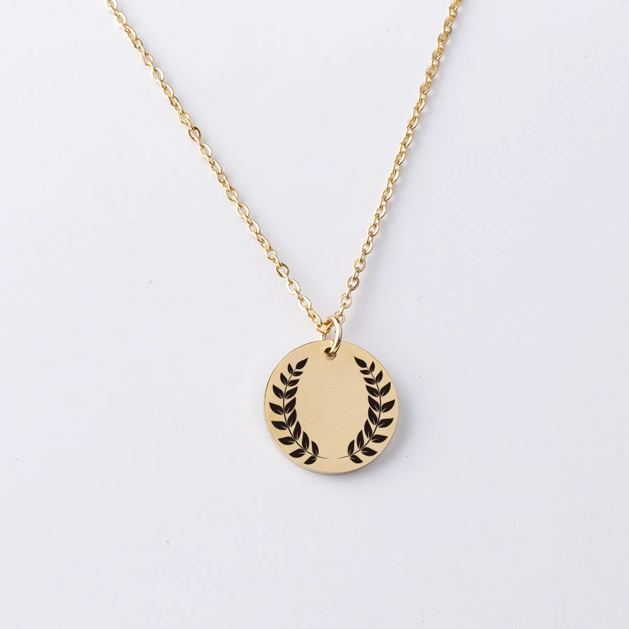 Fashionable 2021 New DIY 20mm Disc Pendant Accessories Stainless Steel Laser Customizable Leaf Necklace