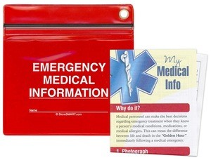 File / Vial of Life: Medical Forms Holder - Zip-Top Travel Pouch - See-Thru Red PVC Plastic - VOLPRZIP