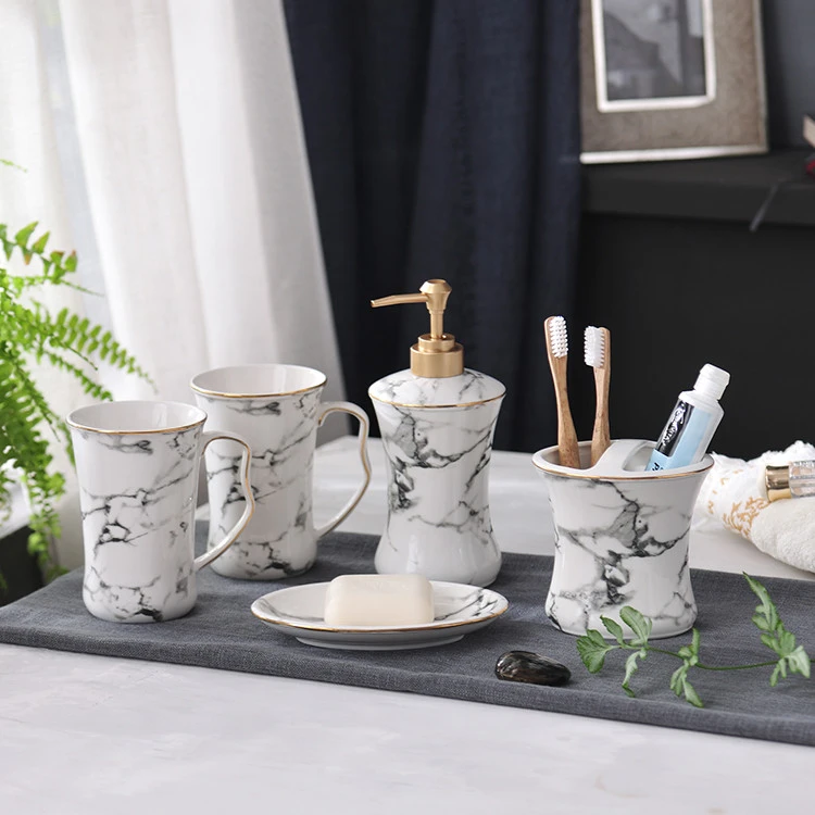Five-piece Set artificial marble ceramics bathroom accessories set