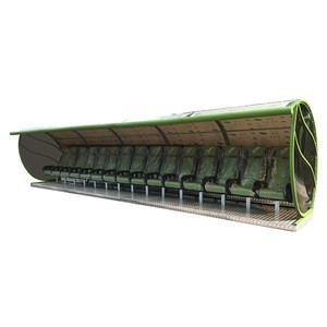 Football stadium soccer player bench seats with clear green shield