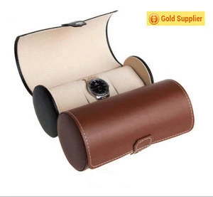 Full leather watch case and leather roll box storage for travel using