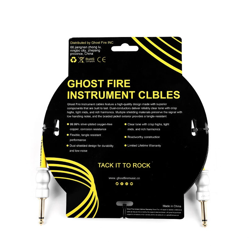 Ghost Fire Hornet series Silver plated low noise 6.35 mono jack Guitar &amp;bass instrument guitar cable HCT-SG-SS 9M/30FT