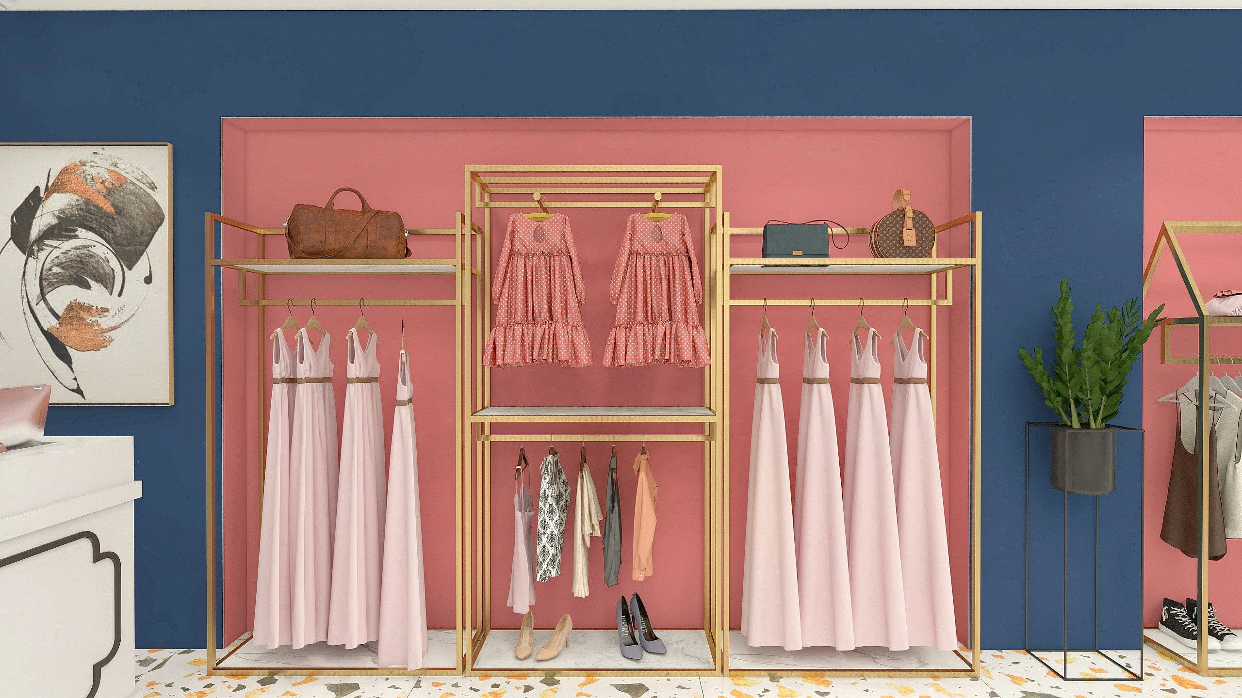 Buy Gold Garment Display Rack And Stand Clothing Store Interior Design ...