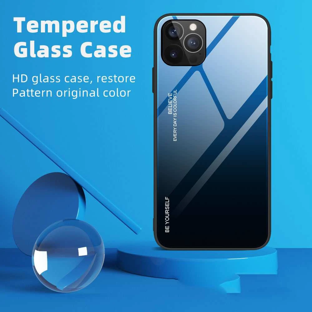 Gradient Colorful Tempered Glass Phone Case For iPhone 12 12Mini 11 Pro MAX XSMAX XR X XS 7 8 Plus SE2020 Fashion Luxury Cover