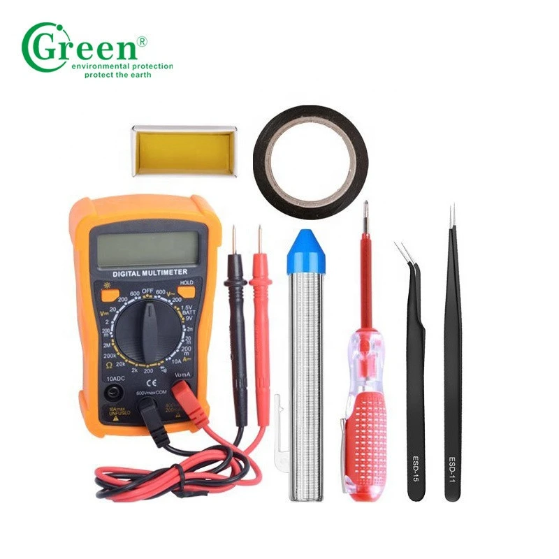 Green K018 Kit Electric Soldering Irons with Digital Multimeter 5pcs Soldering Iron Tips And Other Hand Tools