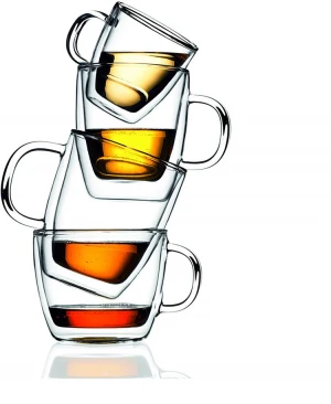 H26 2 Layer Transparent Drinking Glass Mug With Handle Tumbler High Borosilicate Coffee Cup Clear Double Wall Glass Mug
