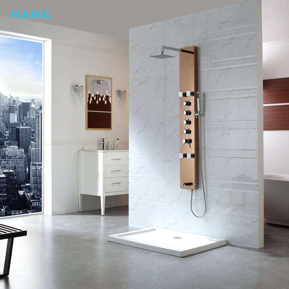 HANC Bathroom Fittings Shower Column Jet Stainless Steel Decorative L Shaped Bath Rainfall Shower Panel