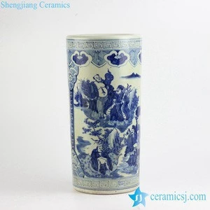 hand paint antique reproduction cylinder blue and white ceramic umbrella stand