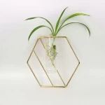 Hanging Test Tube Shaped Gold Geometric Metal Wall Flower Vase for Home Decoration