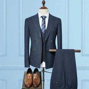 Haofei 3 pcs best man&#039;s clothes Striped new style wholesale boutique wedding suits for men