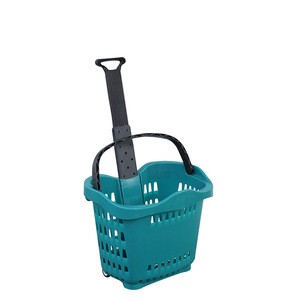 HDPP sturdy plastic 2 wheels rolling shopping basket
