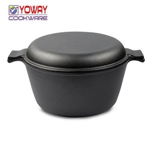 Heavy Duty Pre-Seasoned 2 In 1 Cast Iron Double Dutch Oven and Domed Skillet Lid , Versatile Healthy Design, Non-Stick