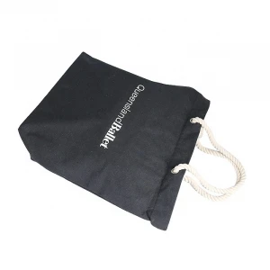 High Quality Plain Black Canvas Shopping Bag Accept Custom Logo