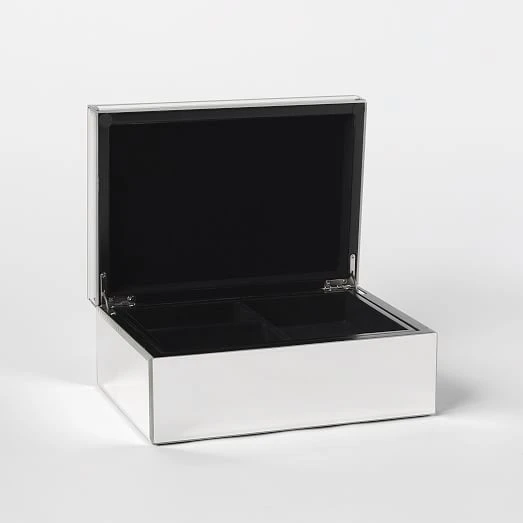 High Quality Silver Glass Rectangle Storage Mirrored Jewelry Box
