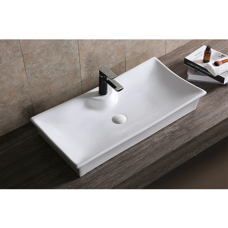 High quality stone white rectangle sink bowl ceramic sanitary wares bathroom wash basin sink