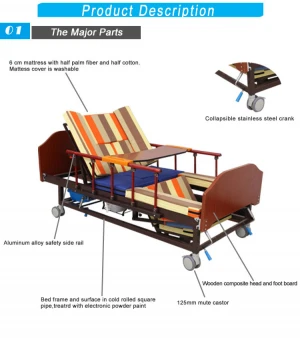 Home style medical equipment manual multi-function hospital care bed Wooden headboard and footboard nursing bed