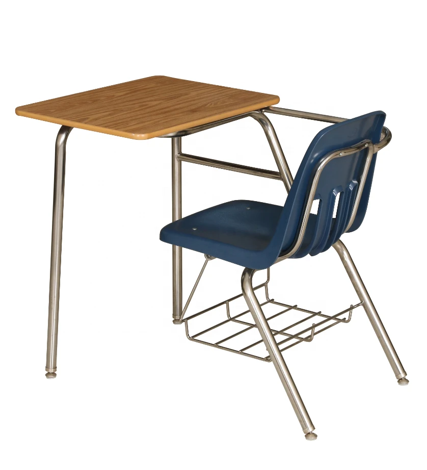 Hot sale cheap college high school university school classroom furniture plywood student desk and chair with writing pad