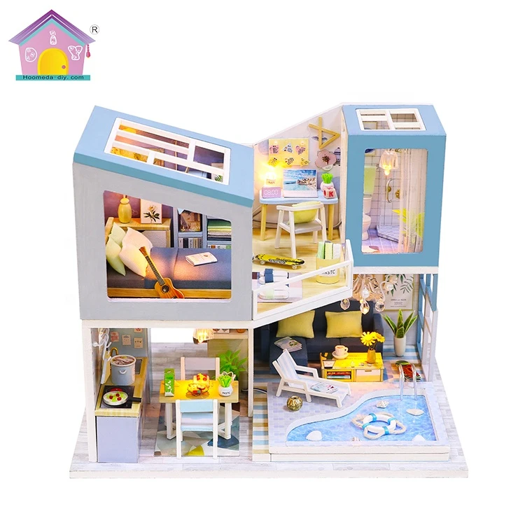 Hot sale diy miniature dollhouse wooden puzzle furniture