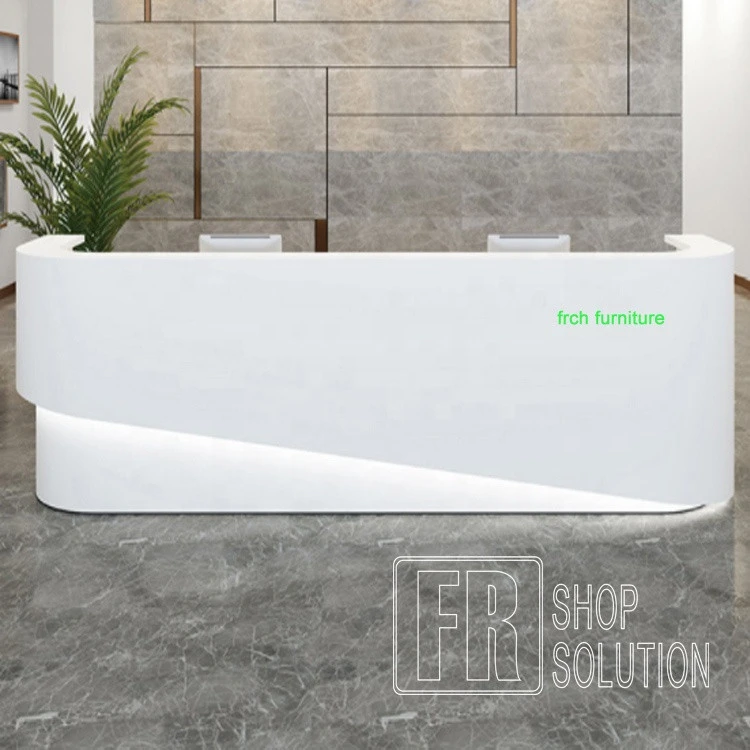 Hot Sell Customize White Curved Led Executive Lounge Beauty Salon Front Bar Reception Counter Desk