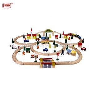 Hot Selling 100 PCS Educational Wooden Railway Track Set Fit Thomas for Kids Slot Toy