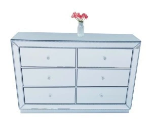 Hot Selling Wooden Beads Mirrored 6 Drawers Dresser Big Chest Bedroom Sideboard Furniture