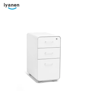 IYANEN black round Fixed footing thin edge metal handle 3 drawers lockable file storage office steel filing cabinet