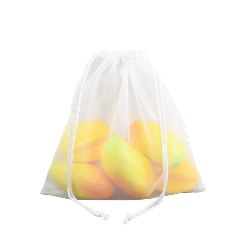 Kitchen storage vegetable fruit drawstring polyester net reusable RPET mesh bag