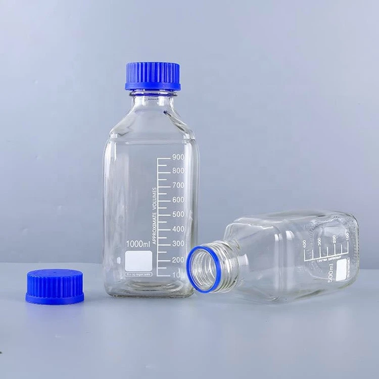 Laboratory Square with GL45 Blue Screw Lid Glass Media Storage Reagent Bottle 500ml